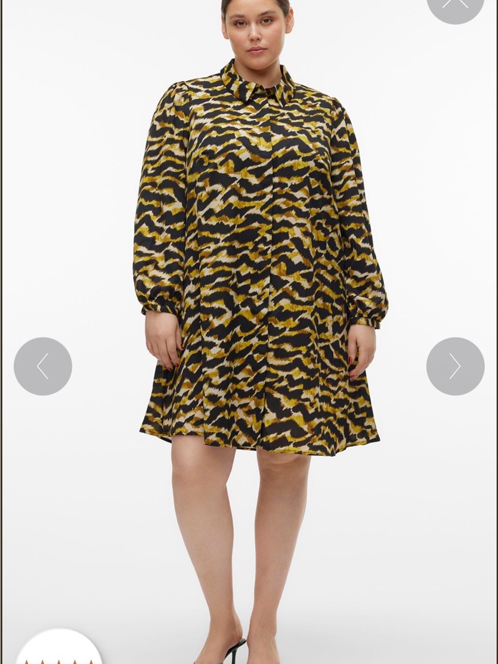 Vero Moda Curvé Black, White & Mustard Animal Print Long Sleeve Dress
